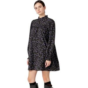 English Factory Floral Button Detail Mini Dress Black Size S